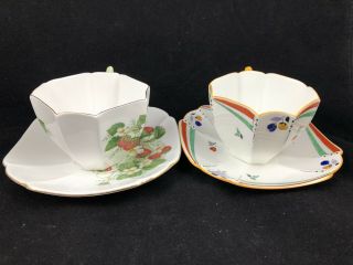 2 Shelley Queen Anne Strawberries Flashes Cup & Saucer 3