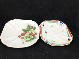 2 Shelley Queen Anne Strawberries Flashes Cup & Saucer 6
