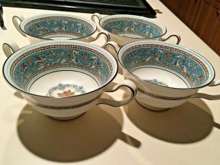 Set Of 4 - Wedgwood Florentine Bone China W2714 Turquoise Cream Soup Bowl