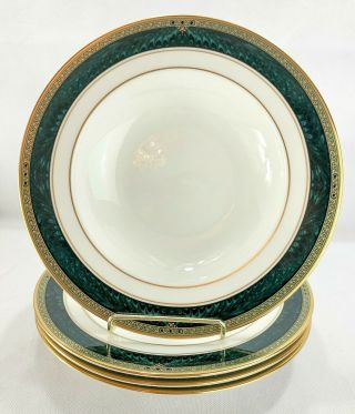 Lenox Classic Edition Rimmed Soup Bowls 8 " Gold Green Marble Near Set Of 4