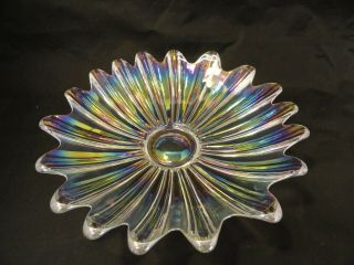 Vintage Iridescent Clear Carnival Glass Lotus Flower Candy Dish Bowl S1 - 14