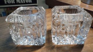 Pair Square Votive Candle Holder Waterford Crystal Lismore Pattern 2 5/8 "
