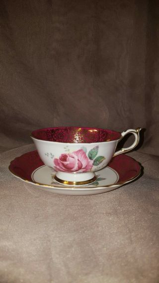 Stunning Paragon PINK CABBAGE ROSE Red Heavy Gold Gilt Teacup & Suacer England 6