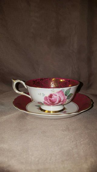 Stunning Paragon PINK CABBAGE ROSE Red Heavy Gold Gilt Teacup & Suacer England 8