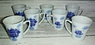 7 Vtg Nantucket Distributing Co Nautical Ceramic Coffee Cups Mugs Schooner Ship
