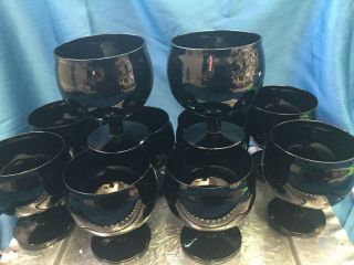 6 Block Crystal " Capers " (portugal) Set 6 In Black 4 1/2 Water/wine Goblet Rare