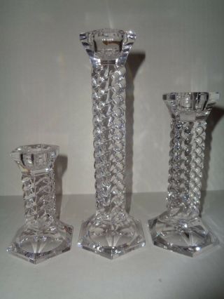 (3) Waterford Marquis Monaco Crystal Candlesticks / Candle Holders Twist