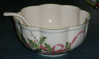 N S Gustin La Pottery Christmas Holly Large Punch Bowl With Ladle - Very Rare