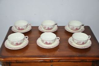 6 Gien Paysages Roses France Coffee / Tea Or Even Soup Cup And Saucer Euc