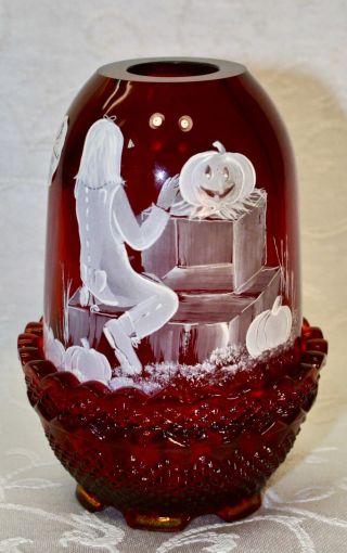 Fenton,  Fairy Light,  Ruby Glass,  Mary Gregory Design,  Halloween,  Hand Decorated.