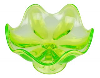 VINTAGE VIKING VASELINE GLASS EPIC 6 PETAL FOOTED COMPOTE CANDY DISH GREEN 3