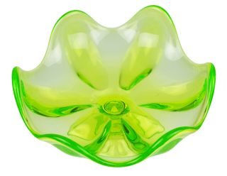 VINTAGE VIKING VASELINE GLASS EPIC 6 PETAL FOOTED COMPOTE CANDY DISH GREEN 4