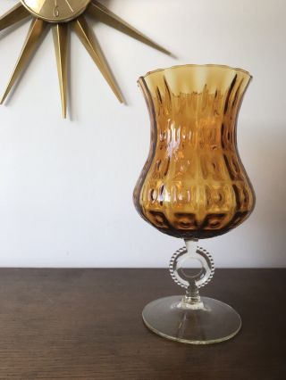 Large Vintage Empoli Footed Vase - Amber - Mid Century - Cubist 2