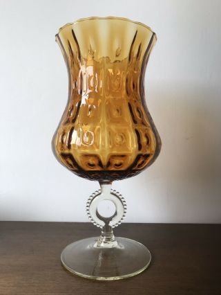 Large Vintage Empoli Footed Vase - Amber - Mid Century - Cubist 3