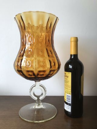 Large Vintage Empoli Footed Vase - Amber - Mid Century - Cubist 6