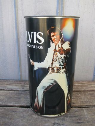 Vintage 1977 Elvis Presley " The King Lives On " Metal Trashcan Trash Can B9862