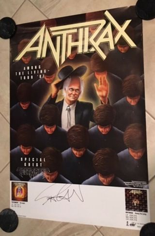 Anthrax Scott Ian Signed Vintage Among The Living European Tour Poster Huge