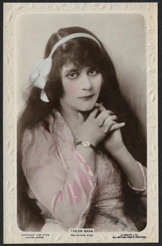 1910s British Rppc Real Photo Postcard Hand - Tinted Silent Film Vamp Theda Bara