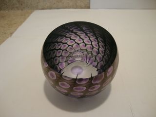 1993 Tom Philabaum Signed Paperweight Iridescent Art Glass Snakeskin Amethyst