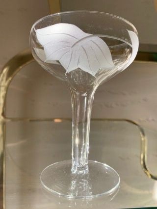 6 Vintage Hollow Stem Champagne Coupes Glasses Leaf - Etched Hand - Blown Stunning