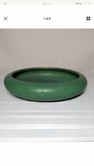 Zanesville Stoneware Pottery Arts And Craft Low Bowl Matt Green 9 3/4” D X 2” H