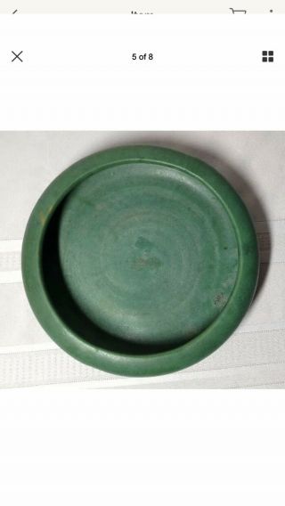 Zanesville Stoneware Pottery Arts And Craft Low Bowl Matt Green 9 3/4” D X 2” H 2
