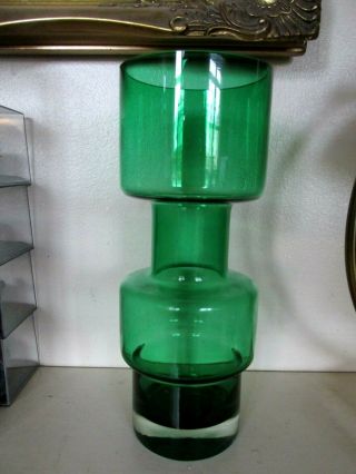 Large Riihimäen Lasi Cased Green Cog Vase 1960 