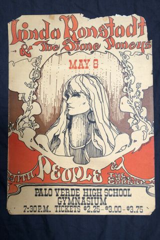 Linda Ronstadt & Stone Poneys Concert Poster May 8,  1968 High School Gym
