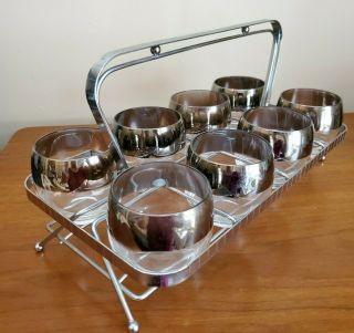 Dorothy Thorpe Silver Band Set Of 8 Roly Poly Glasses With Caddy
