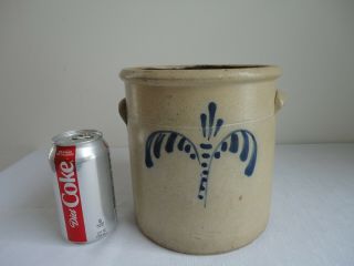 Small Antique Stoneware Handled Crock With Cobalt Decoration 2