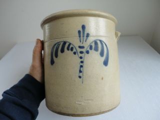 Small Antique Stoneware Handled Crock With Cobalt Decoration 3
