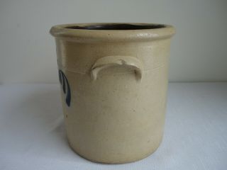 Small Antique Stoneware Handled Crock With Cobalt Decoration 4