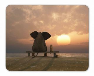 Elephant And Dog Sit On A Summer Beach Mouse Pad Mouse Pad Mouse Pad