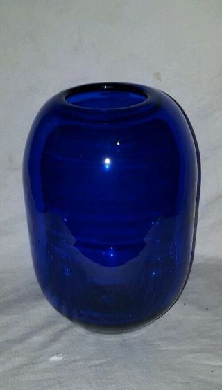 Vintage Hand Blown Blenko Glass Pill Vase Sapphire Blue 2
