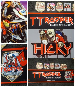 Iron Maiden Trooper Beer Isle Man TT Bar Runner & Mats,  Hicky Coaster Rare Set 2