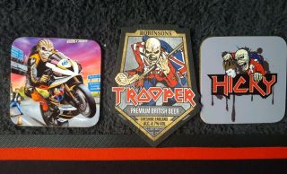 Iron Maiden Trooper Beer Isle Man TT Bar Runner & Mats,  Hicky Coaster Rare Set 5