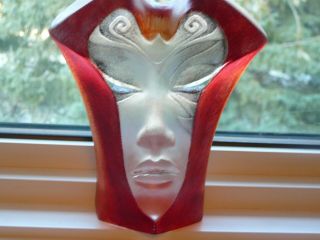 Matts Jonasson Red And Clear Paperweight.  Face.