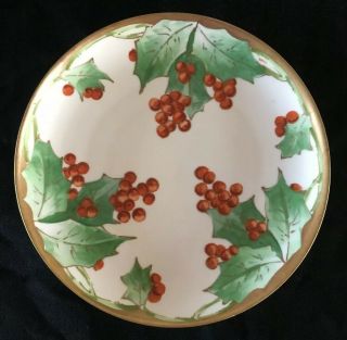 Vintage Limoges France Coronet Holly & Berry Plate,  Artist Signed Lamour Antique