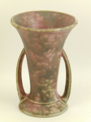 Antique Burley Winter Pottery Mauve/pink Brown/green 8 " Two Handle Vase 46