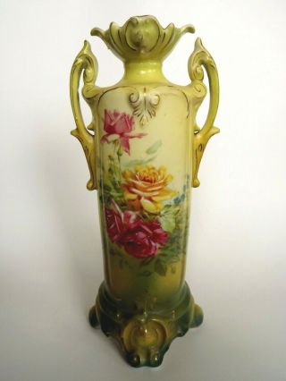 Antique Royal Wettina Two Handle Hand Painted Porcelain Vase Austria 12 "