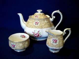 Royal Albert Devonshire Lace England (1932 - 1935) Teapot,  Sugar,  Creamer Set