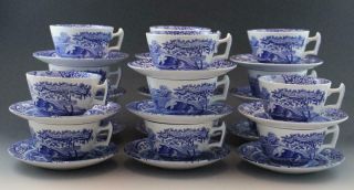 Spode Blue Italian Set Of 16 Teacups & Saucers Vintage English Porcelain