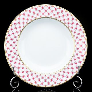 Russian Imperial Lomonosov Porcelain Dessert Plate Net Blues Pink Gold 22k Red