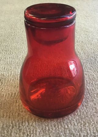 Rare Vintage Hand Blown Red Glass Bell Shape Bottle With Stopper Lid Mid Century