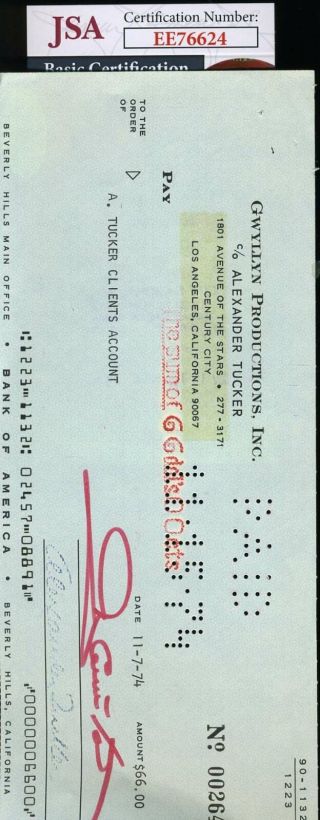Glenn Ford Jsa Hand Signed Check Authentic Autograph