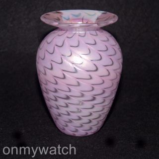 Precious Vtg Iridescent Vase Msh The Glass Eye Art Pulled Feather Mt St Helens
