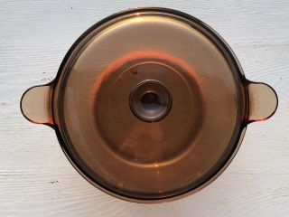 Vintage Corning Visions Visionware Amber Glass 4.  5 Litre Dutch Oven Stock Pot 2