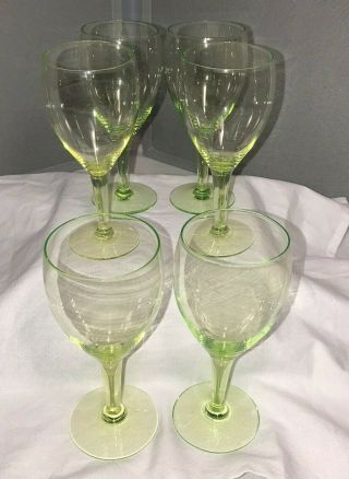 6 Depression Glass Uranium Glass Vaseline Glass Wine Glasses Glow