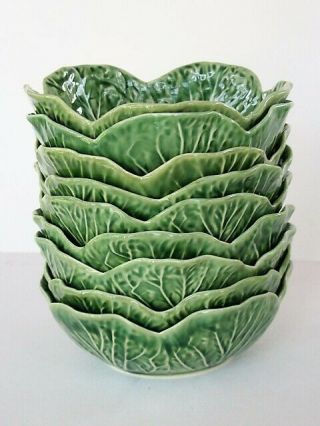 Set Of 9 Bordallo Pinheiro Majolica Cabbage Green Coupe Soup Bowls 6 - 3/4 "