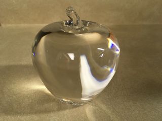 Signed Steuben Art Glass Crystal Apple Paperweight Sculpture With Logo Bag